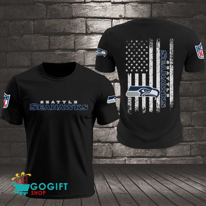 Seattle Seahawks US Flag Vintage Style All Over Printed T-shirt