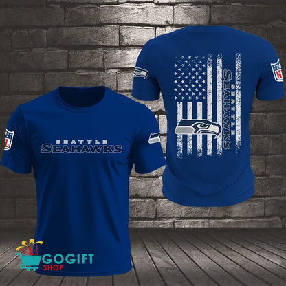 Seattle Seahawks US Flag Vintage Style All Over Printed T-shirt