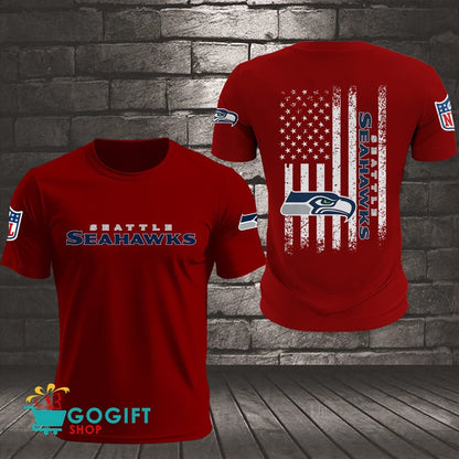 Seattle Seahawks US Flag Vintage Style All Over Printed T-shirt