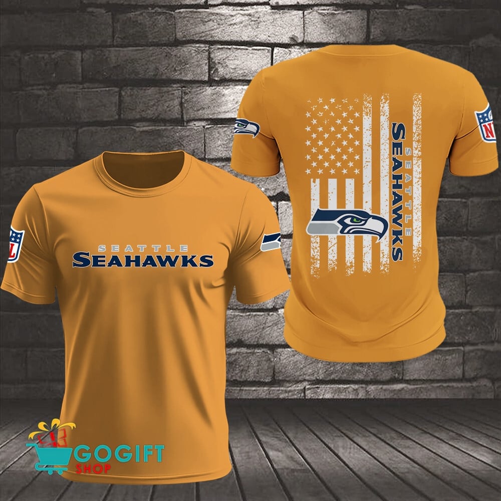Seattle Seahawks US Flag Vintage Style All Over Printed T-shirt