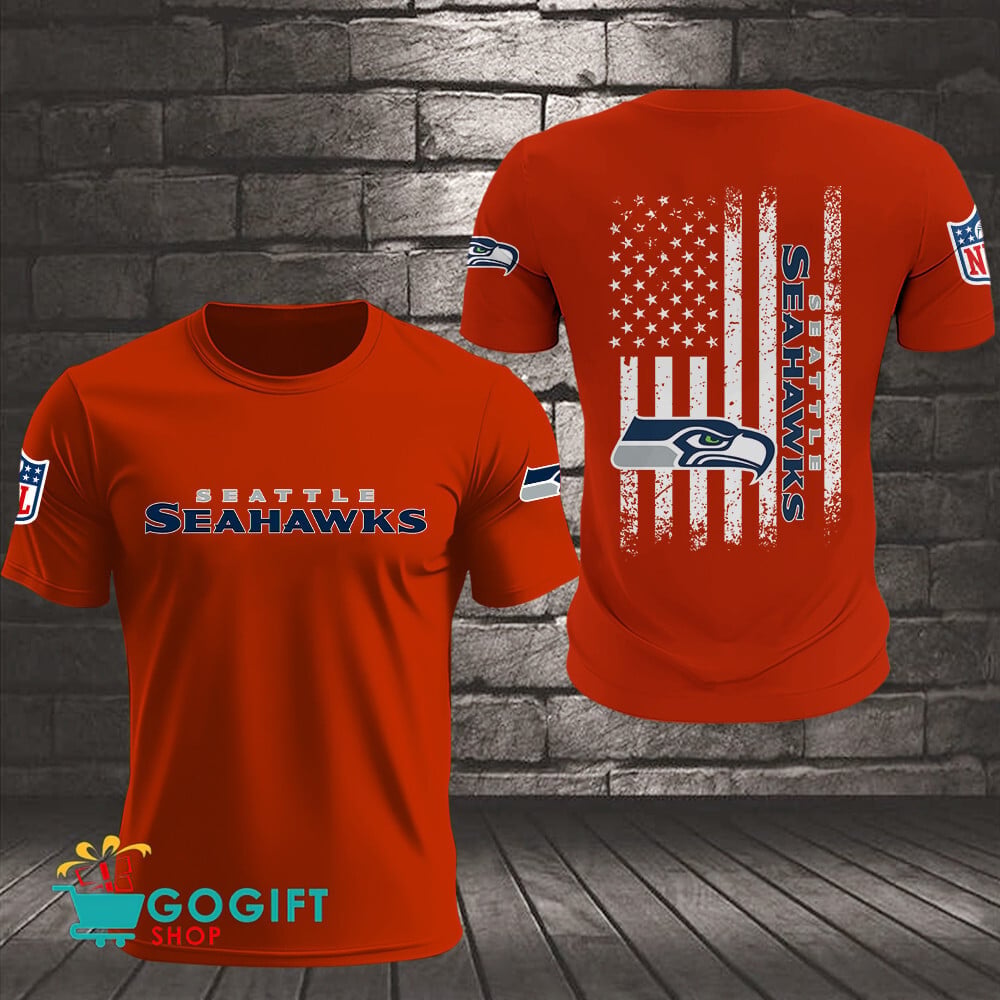 Seattle Seahawks US Flag Vintage Style All Over Printed T-shirt