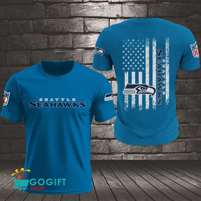 Seattle Seahawks US Flag Vintage Style All Over Printed T-shirt
