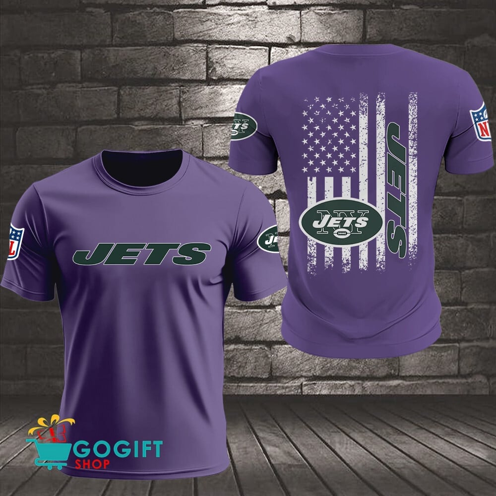 New York Jets US Flag Vintage Style All Over Printed T-shirt