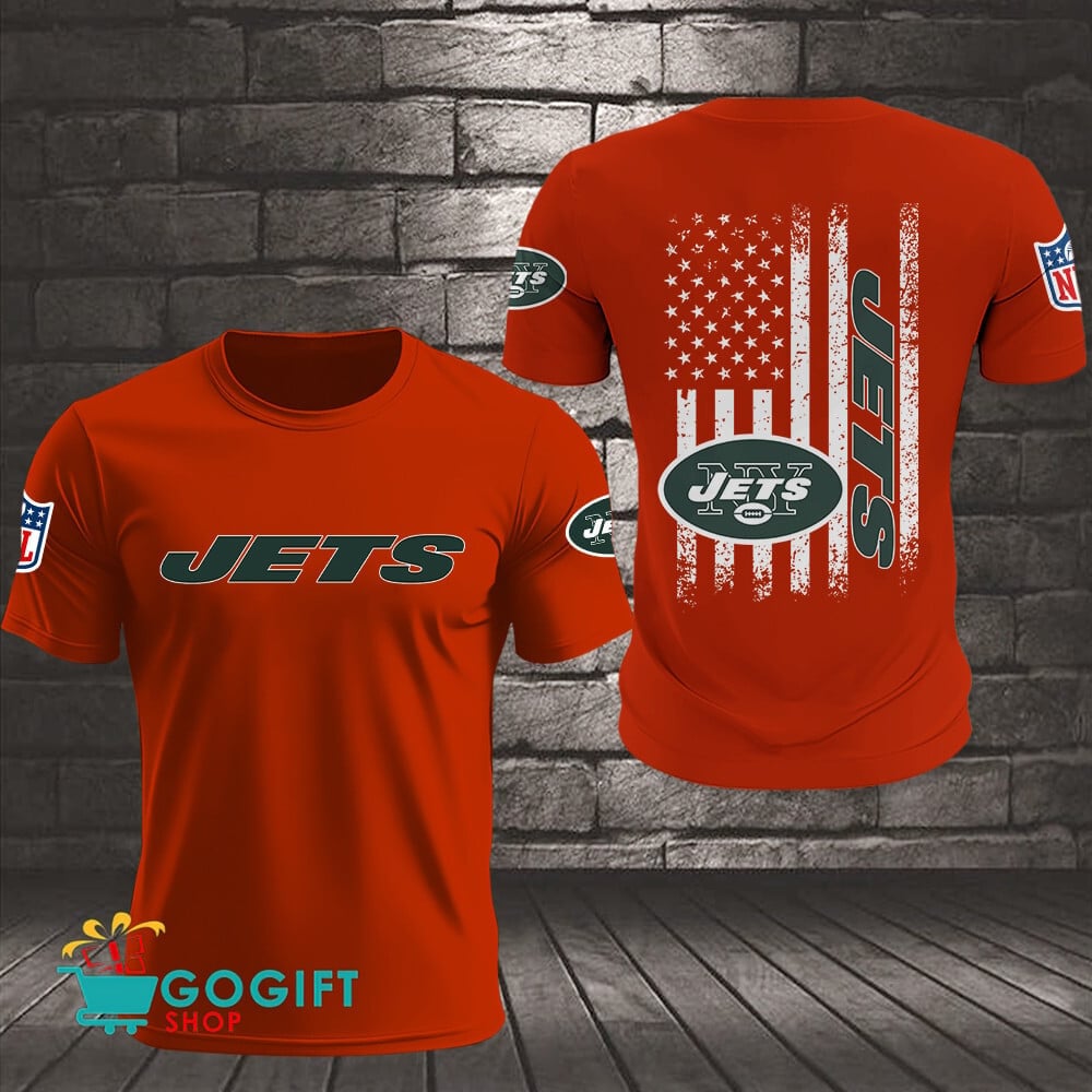 New York Jets US Flag Vintage Style All Over Printed T-shirt