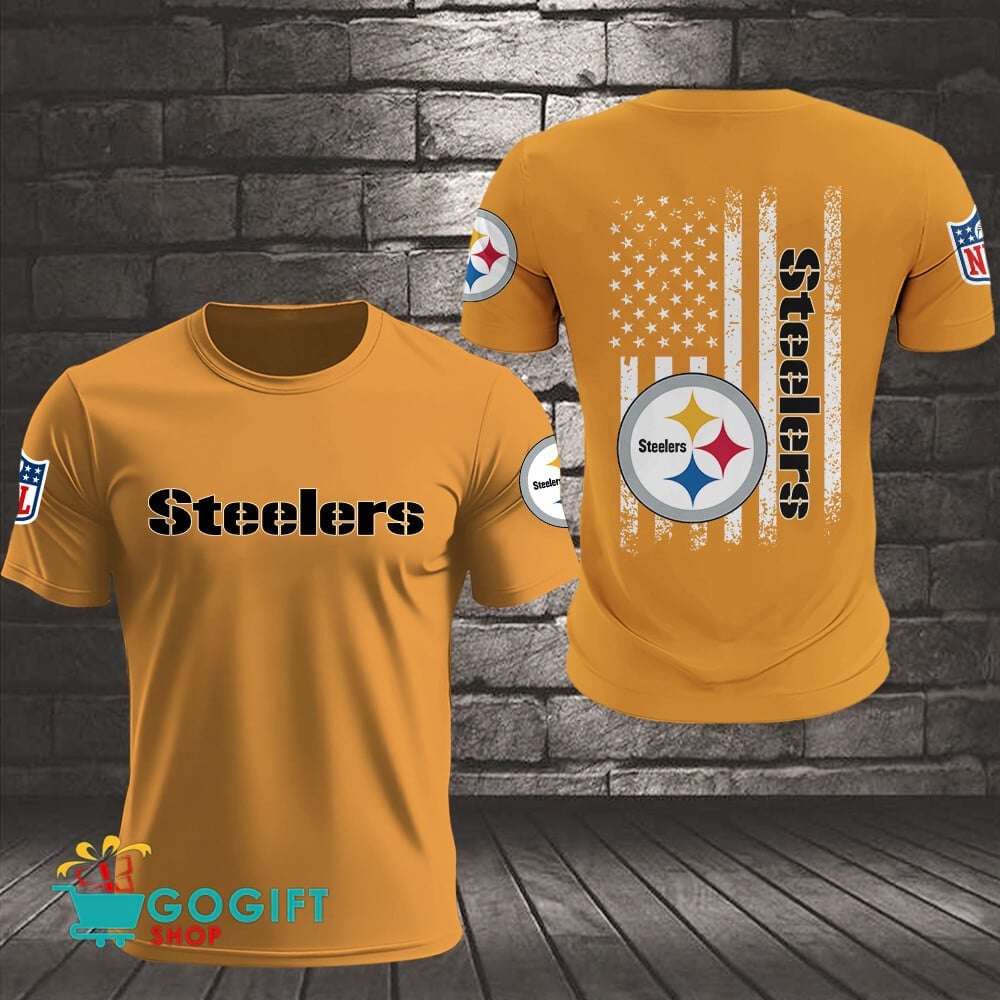Pittsburgh Steelers US Flag Vintage Style All Over Printed T-shirt