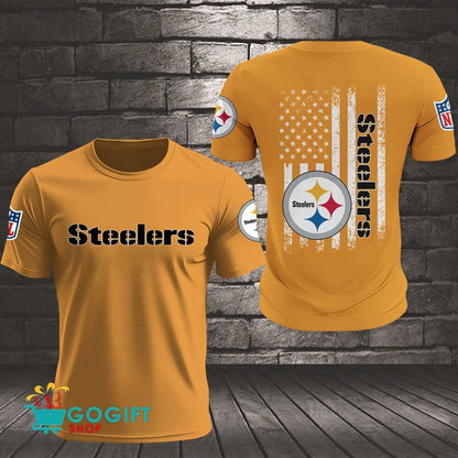 Pittsburgh Steelers US Flag Vintage Style All Over Printed T-shirt