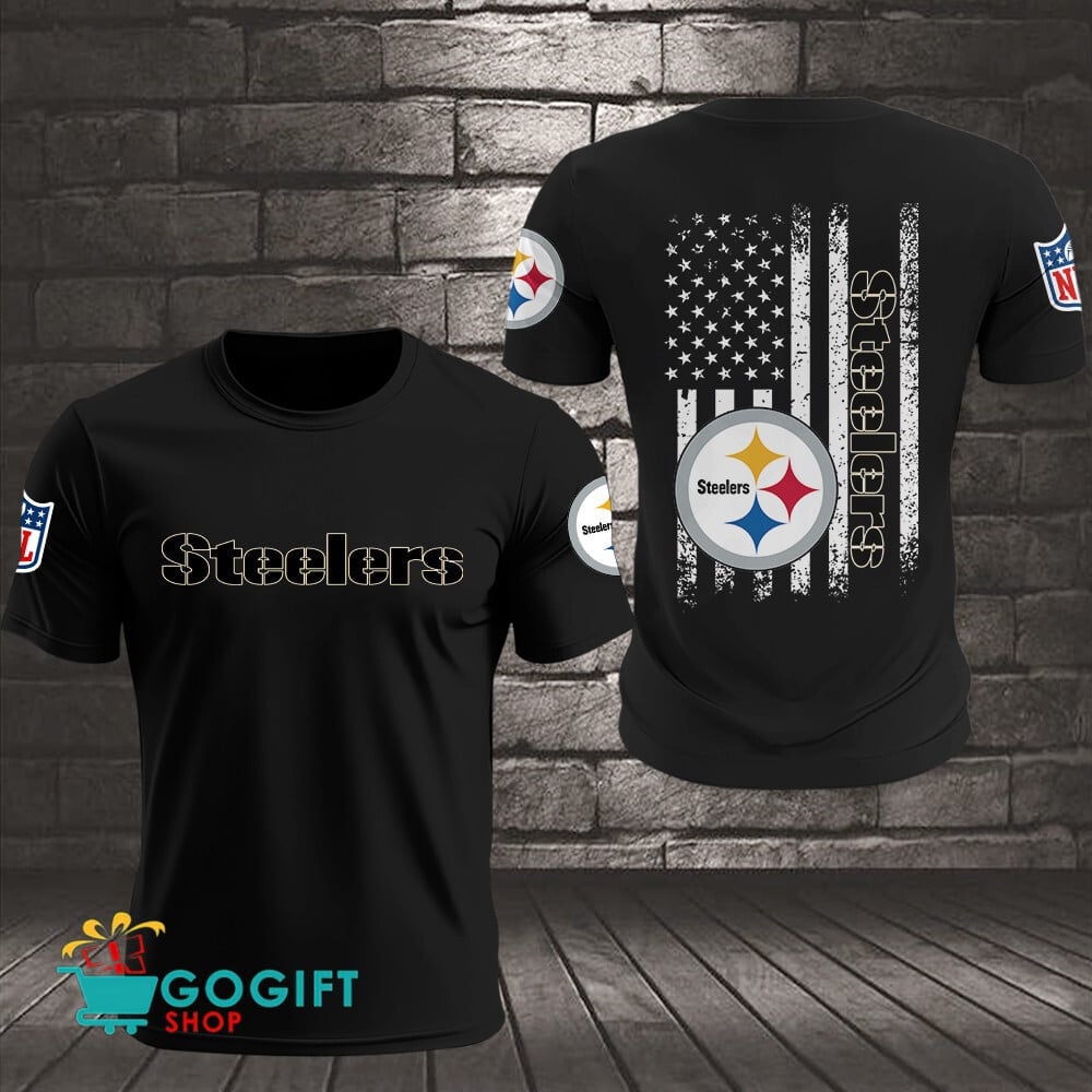 Pittsburgh Steelers US Flag Vintage Style All Over Printed T-shirt