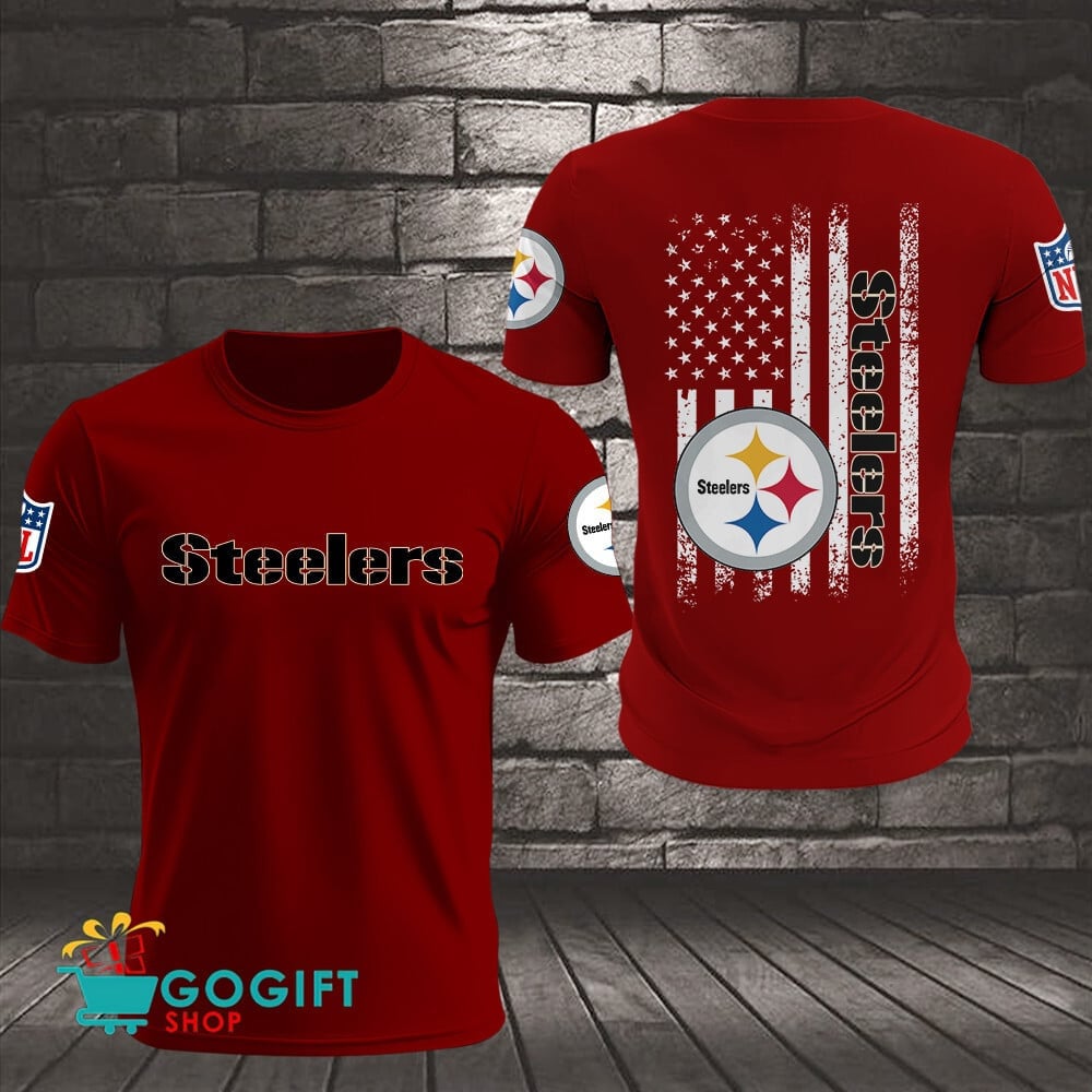 Pittsburgh Steelers US Flag Vintage Style All Over Printed T-shirt