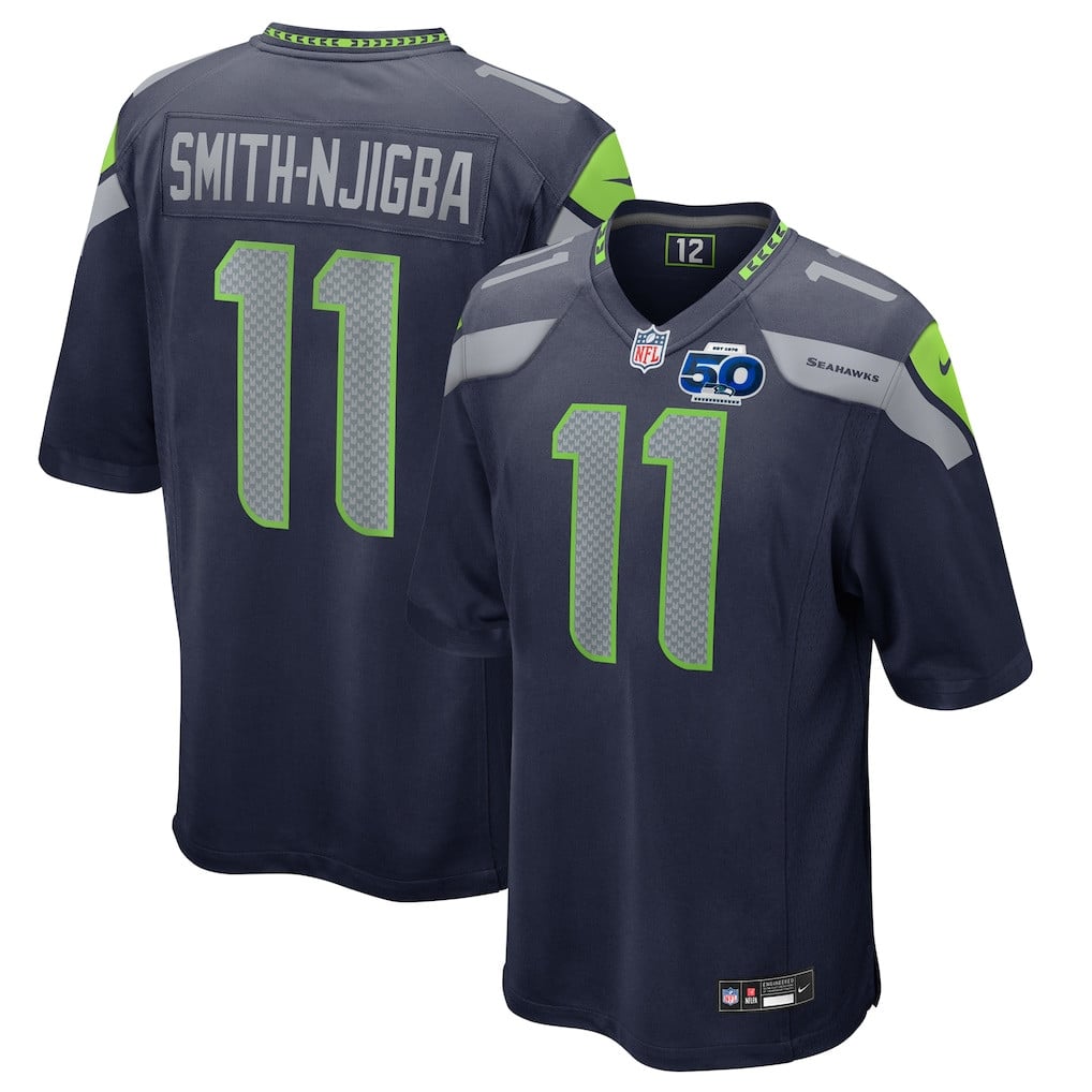 Seattle Seahawks Jaxon Smith-Njigba 11 College Navy Team 50th Season Game Jersey