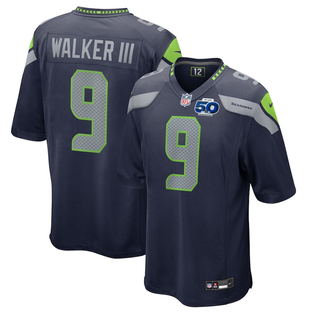 Seattle Seahawks Kenneth Walker III 9 College Navy 50th Season Game Jersey
