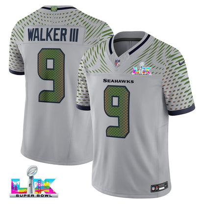Kenneth Walker III 9 Seattle Seahawks 2026 Super Bowl LX - Wolf Gray Rivalries Collection Limited Jersey