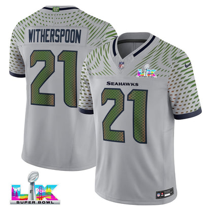 Devon Witherspoon 21 Seattle Seahawks 2026 Super Bowl LX - Wolf Gray Rivalries Collection Limited Jersey