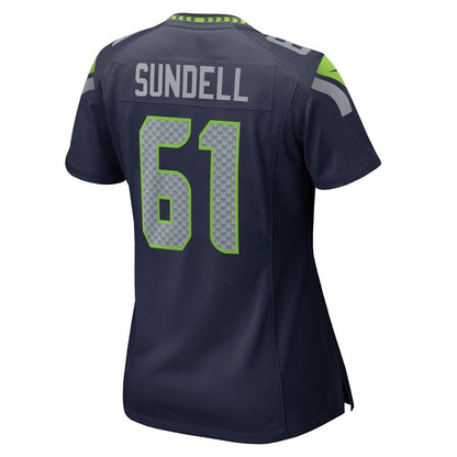 Jalen Sundell 61 Seattle Seahawks 2026 Super Bowl LX - Women Game Jersey - Navy