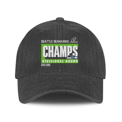 Seattle Seahawks Divisional Champs 25/26 Washed Cotton Cap – Printed Graphic - Dark Grey