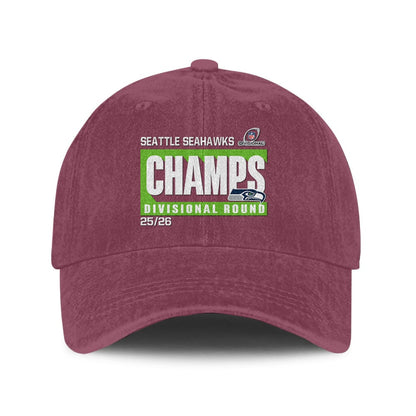 Seattle Seahawks Divisional Champs 25/26 Washed Cotton Cap – Printed Graphic - Burgundy
