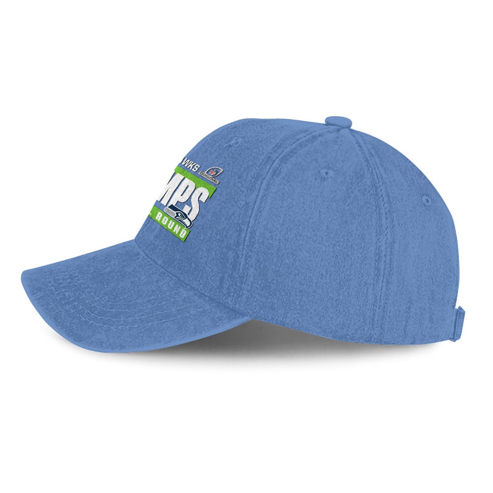 Seattle Seahawks Divisional Champs 25/26 Washed Cotton Cap – Printed Graphic - Denim Blue