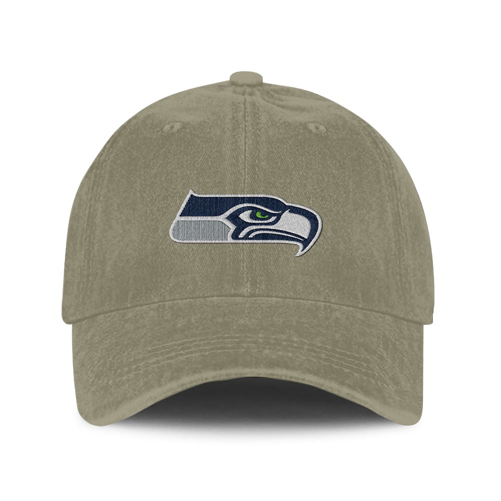 Seattle Seahawks 25/26 Washed Cotton Cap – Logo Iconic Printed Graphic - Olive Khaki