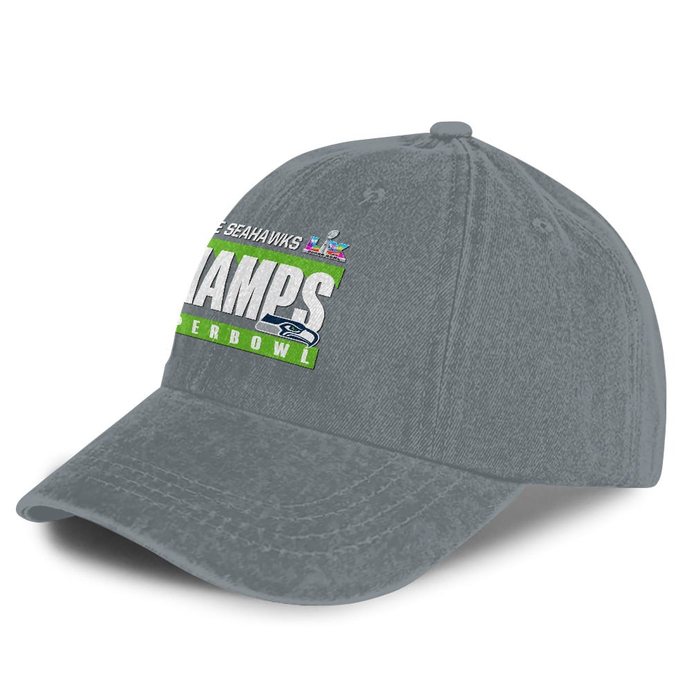Seattle Seahawks Super Bowl LX Champs 25/26 Washed Cap – Printed Graphic - Light Grey