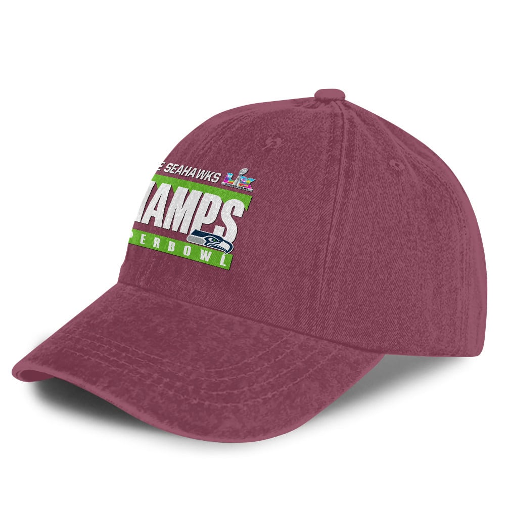 Seattle Seahawks Super Bowl LX Champs 25/26 Washed Cap – Printed Graphic - Burgundy