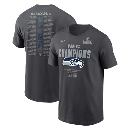 Seattle Seahawks 2025 NFC Champions Roster T-Shirt - Dark Grey