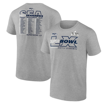 Seattle Seahawks Super Bowl LX Roster T-Shirt - Heather Gray