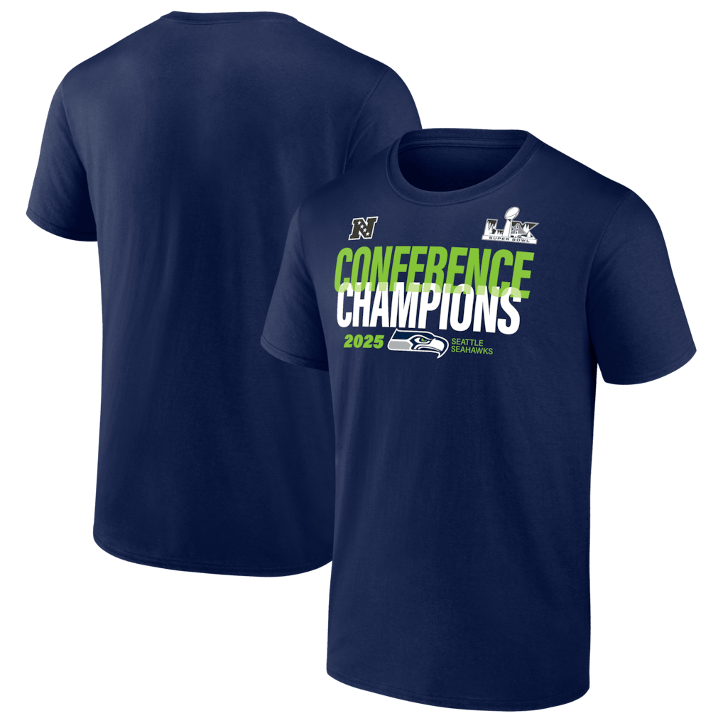 Seattle Seahawks 2025 NFC Champions Right Side Draw T-Shirt - College Navy