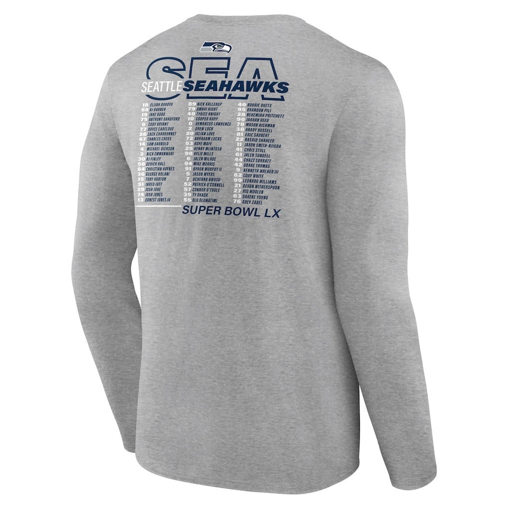 Seattle Seahawks Super Bowl LX Roster Long Sleeve T-Shirt - Heather Gray