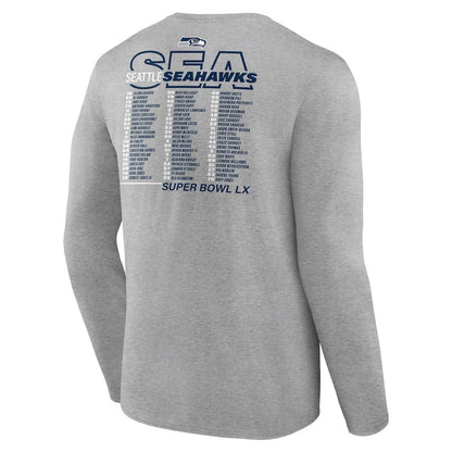 Seattle Seahawks Super Bowl LX Roster Long Sleeve T-Shirt - Heather Gray