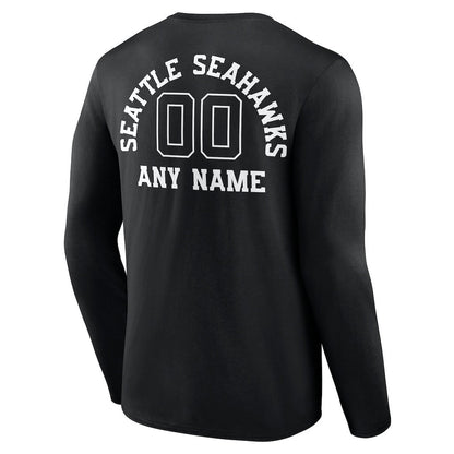 Seattle Seahawks Personalized Monochrome Long Sleeve T-Shirt - Black