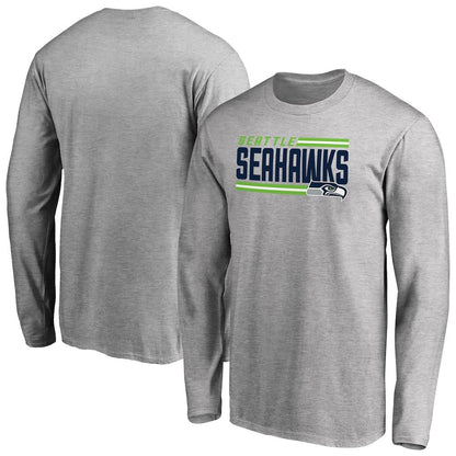 Seattle Seahawks Iconic Collection On Side Stripe Long Sleeve T-Shirt - Ash