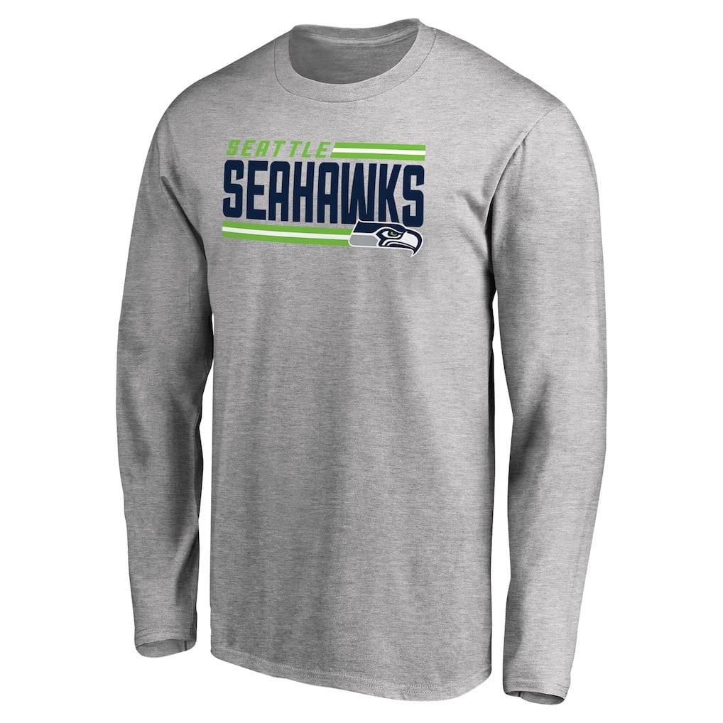 Seattle Seahawks Iconic Collection On Side Stripe Long Sleeve T-Shirt - Ash
