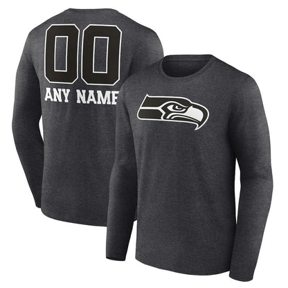 Seattle Seahawks Personalized Monochrome Long Sleeve T-Shirt - Charcoal