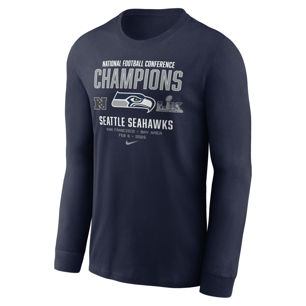 Seattle Seahawks 2025 NFC Champions Team Nation Long Sleeve T-Shirt - College Navy