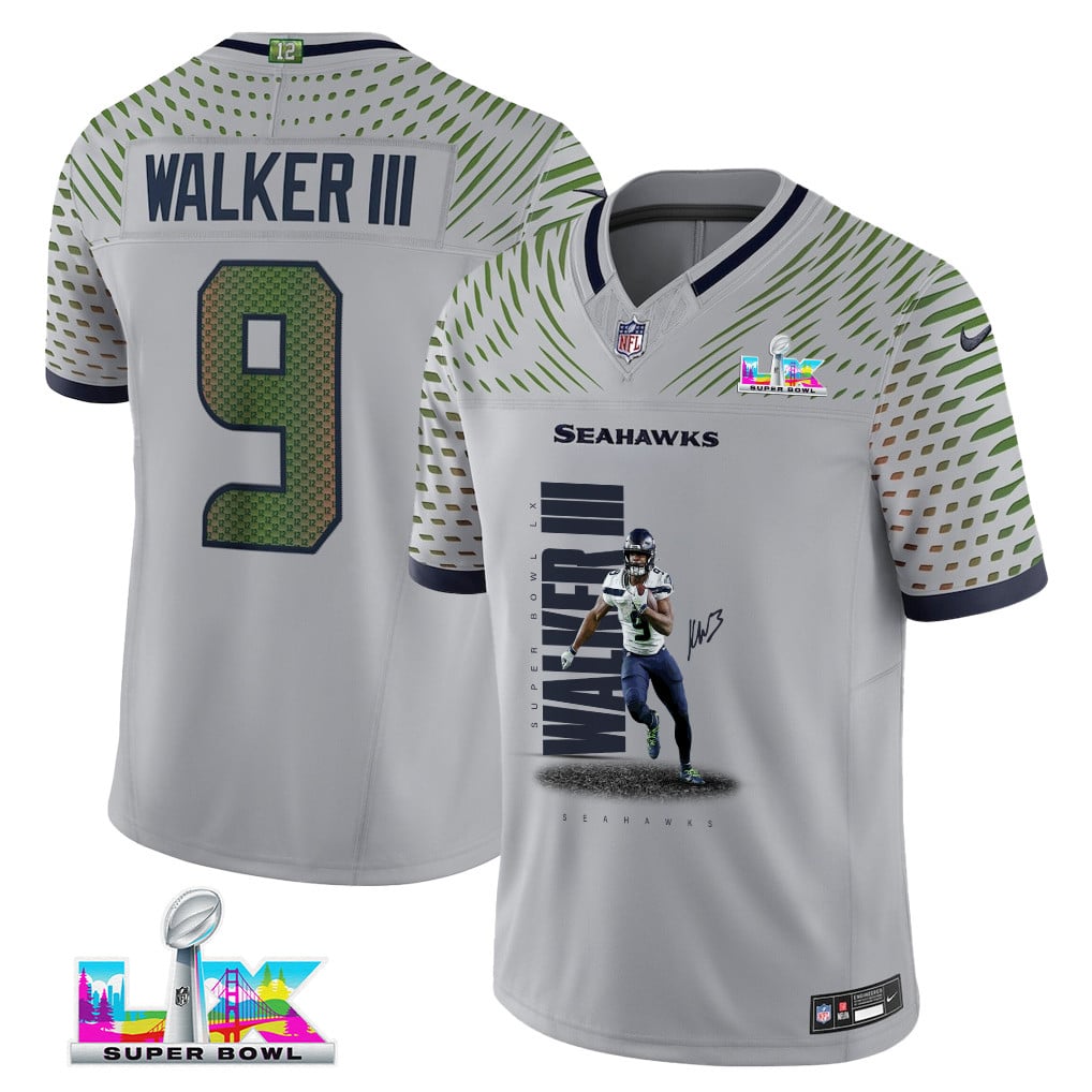 Kenneth Walker III 9 Seattle Seahawks Super Bowl LX Future Star Runner Jersey – Grey