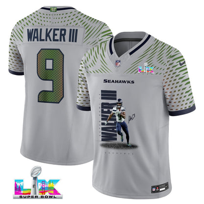 Kenneth Walker III 9 Seattle Seahawks Super Bowl LX Future Star Runner Jersey – Grey
