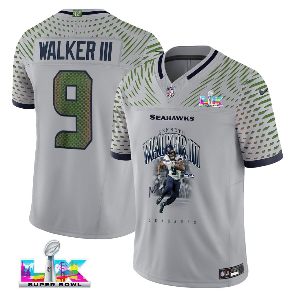 Kenneth Walker III 9 Seattle Seahawks Super Bowl LX Backfield Beast Jersey – Grey