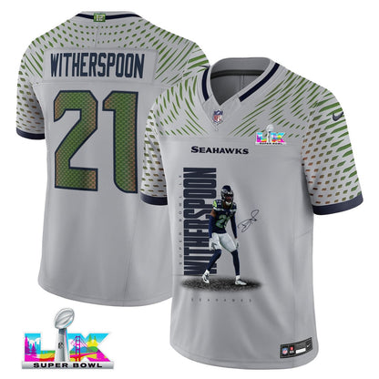 Devon Witherspoon 21 Seattle Seahawks Super Bowl LX Explosive Playmaker Jersey – Grey