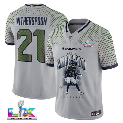Devon Witherspoon 21 Seattle Seahawks Super Bowl LX Dynamic Ground Game Jersey – Grey