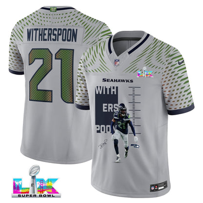 Devon Witherspoon 21 Seattle Seahawks Super Bowl LX Power & Precision Jersey – Grey