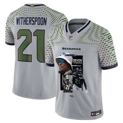 Devon Witherspoon 21 Seattle Seahawks Super Bowl LX Backfield Beast Jersey – Grey
