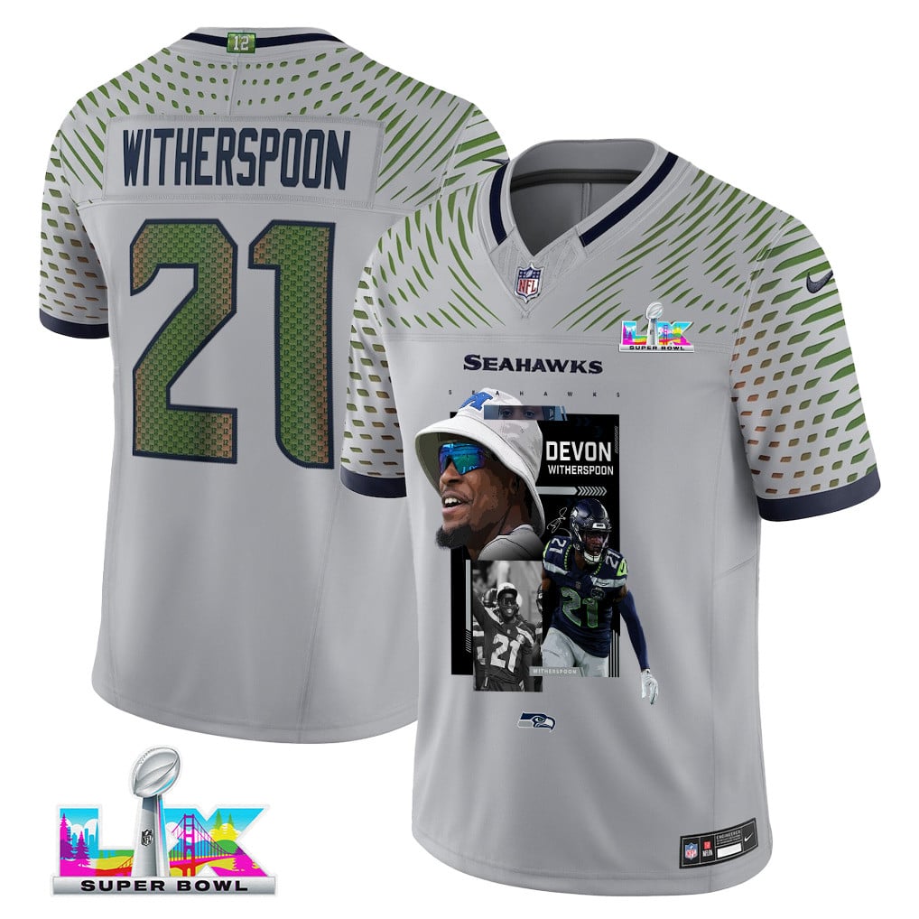 Devon Witherspoon 21 Seattle Seahawks Super Bowl LX Backfield Beast Jersey – Grey