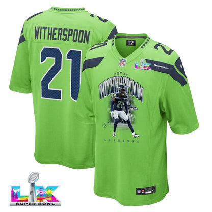 Devon Witherspoon 21 Seattle Seahawks Super Bowl LX Dynamic Ground Game Jersey – Green