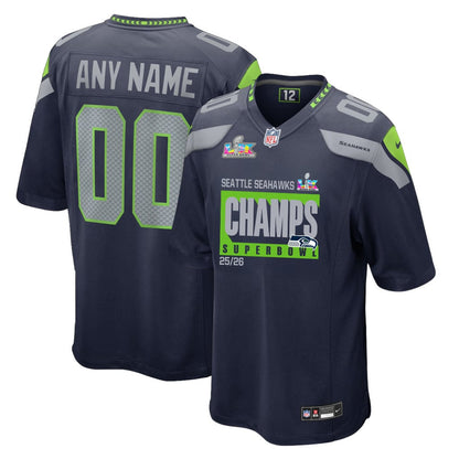 Seattle Seahawks Super Bowl 25/26 Champions LX Custom Team Game Jersey - College Navy