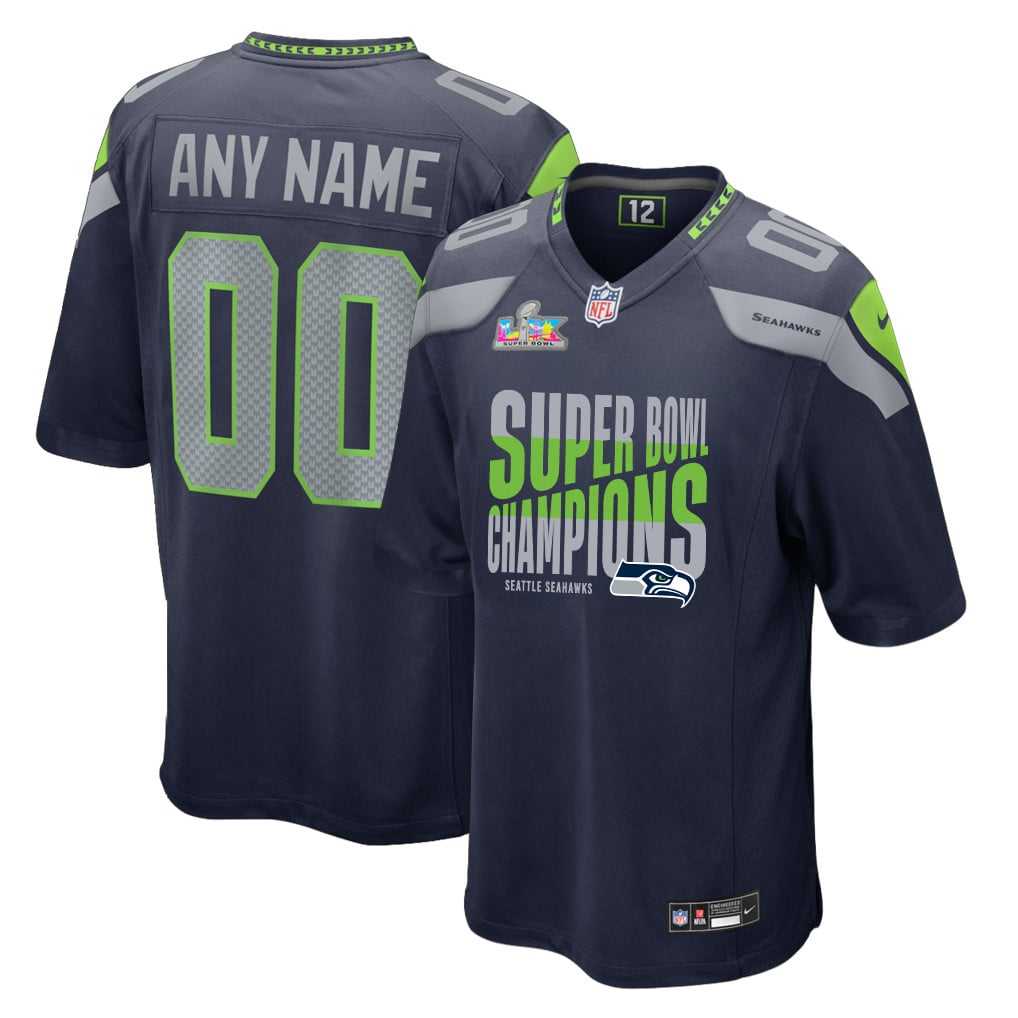 Seattle Seahawks Super Bowl LX Champions Custom Team Game Jersey - College Navy