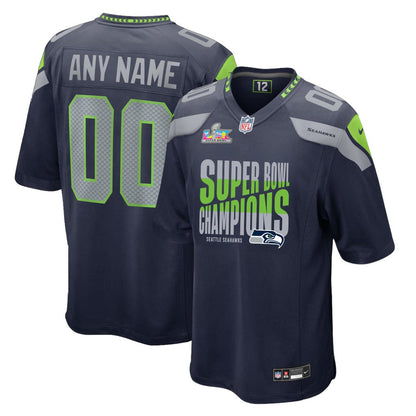 Seattle Seahawks Super Bowl LX Champions Custom Team Game Jersey - College Navy