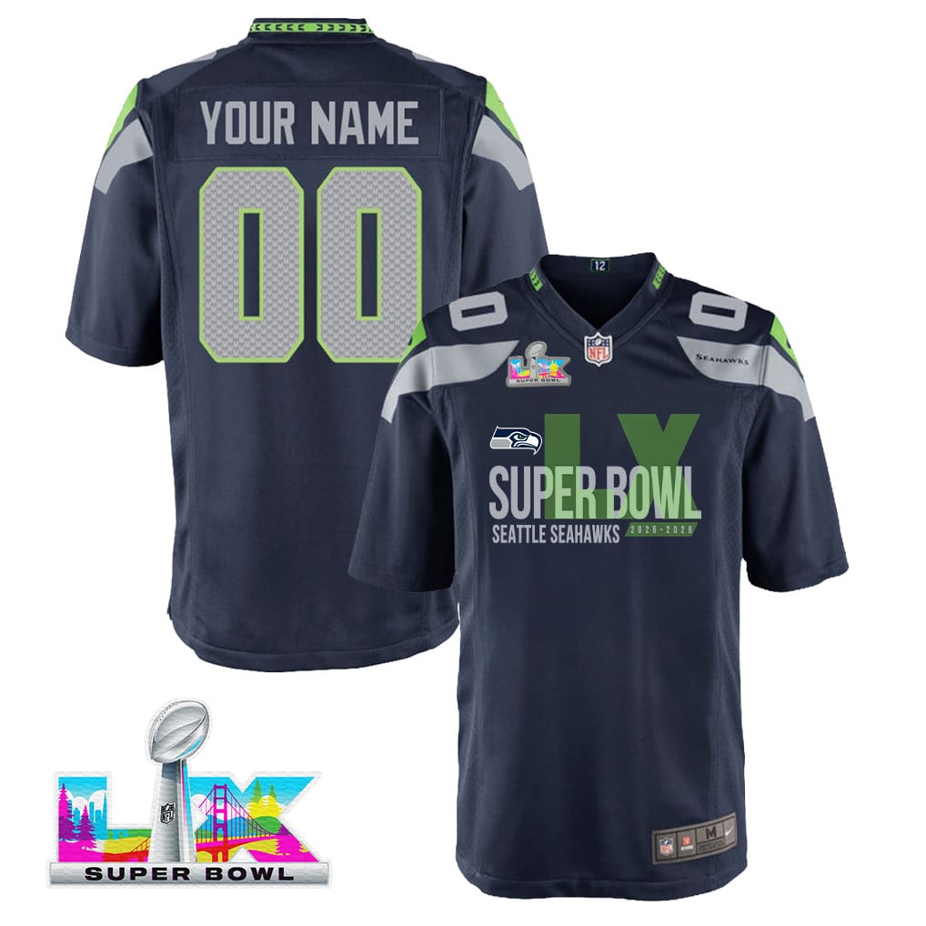 Seattle Seahawks 25-26 Champions Super Bowl LX Custom Team Game YOUTH Jersey - College Navy