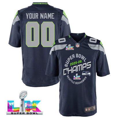Seattle Seahawks Champions 2025-26 Super Bowl LX Custom Team Game YOUTH Jersey - College Navy