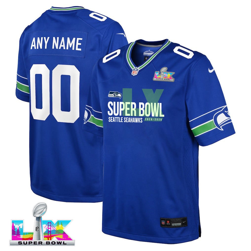 Seattle Seahawks 25-26 Champions Super Bowl LX Custom Alternate Game YOUTH Jersey - Royal