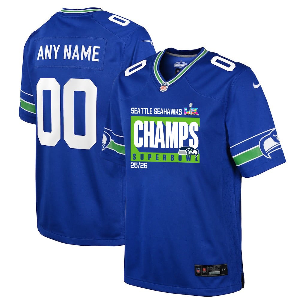 Seattle Seahawks Super Bowl 25/26 Champions LX Custom Alternate Game YOUTH Jersey - Royal