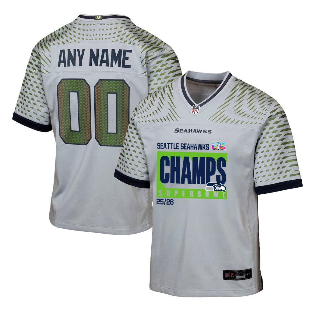 Seattle Seahawks Super Bowl 25/26 Champions LX Custom Rivalries Collection Game YOUTH Jersey - Gray